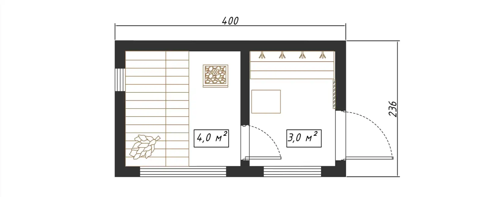 Планировка модели Каркасная баня 4x2,4м
